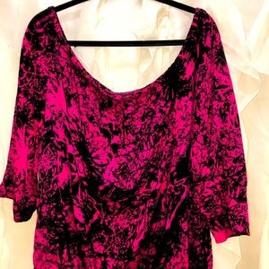 Lane Bryant off the shoulder fuchsia/black blouse